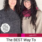 two smiling women with glossy, full, and well-defined curls. Text overlay says: "The Best Way To Care For & Style Curly Hair (safe, non-toxic products & how to cut!)"