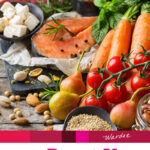 An array of healthy, nutrient-dense foods including seafood, fruits, and vegetables. Text overlay says: "How To Boost Your Metabolism (and increase energy levels!)"