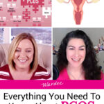 Photo collage of two women giving a video interview, and two stock images: a graphic showing the ovaries, uterus, and vagina; and puzzle pieces labeled with the symptoms of PCOS. Text overlay says: "Everything You Need To Know About PCOS (Polycystic Ovarian Syndrome) ...And How To Treat It (+why PCOS is often missed!)"