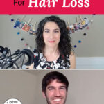 Photo collage of a woman with a mic in front of her interviewing a man about hair loss. Text overlay says: "Everything You Need To Know About Scalp Massage For Hair Loss (+other holistic healing methods)"
