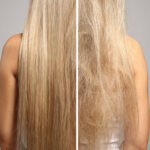 Before and after photos of a woman with frizzy hair, then hair that is sleek and smooth. Text overlay says: "5 Easy Tips to Prevent Bad Hair Days For Good! (for soft, shiny full hair)"