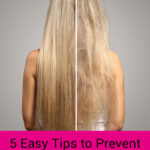 Before and after photos of a woman with frizzy hair, then hair that is sleek and smooth. Text overlay says: "5 Easy Tips to Prevent Bad Hair Days For Good! (for soft, shiny full hair)"