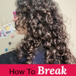 Photo of a woman with dark brown, curly hair. Text overlay says: "How to Break the Gel Cast ...Soften Curls & Add Volume (no hard, crunchy, stringy curls)"
