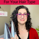 Photo of a woman holding up several bottles of hair styling products. Text overlay says: "How to Choose Styling Products for Your Hair Type (curl cream vs gel)"